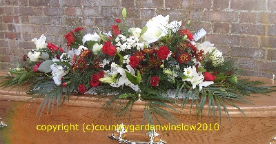 Red and White Casket spray C S36
