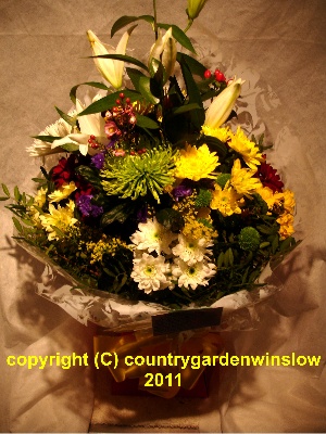 White Yellow & Purple Handtied bouquet. HT 2